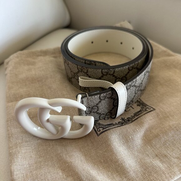 NEW Gucci Beige/White GG Supreme Canvas GG Marmont Buckle Belt 95 CM 38 IN - Picture 5 of 6